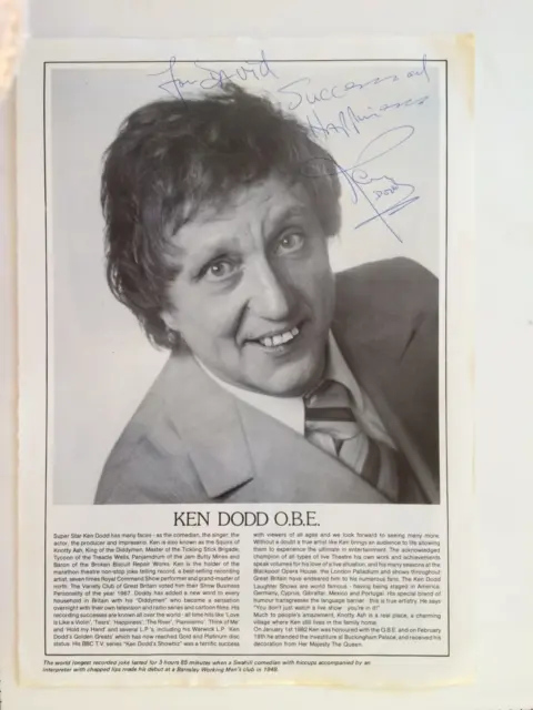 Ken Dodd - Comedian - Original Hand Signed Autograph