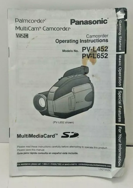 Instrucciones de funcionamiento para videocámara Panasonic PV-L452 y PV-L652