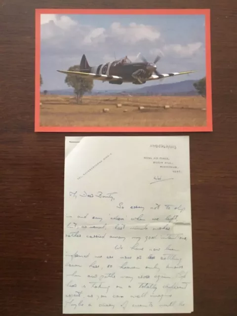 1940 Battle Of Britain Pilot Officer Roy Mottram's Letter & Spitfire Postcard