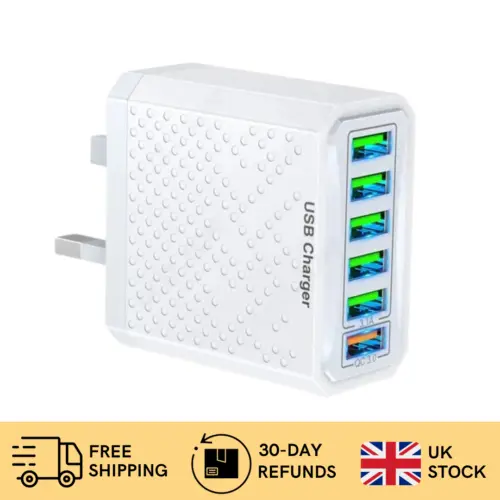 4 Multi-Port Fast Quick Charge USB Hub Mains Wall Charger UK Plug Adapter Phones