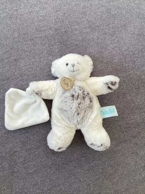O/ Doudou Peluche Ours Babynat Thème Flocons Mouchoir Blanc Gris Marron BN664