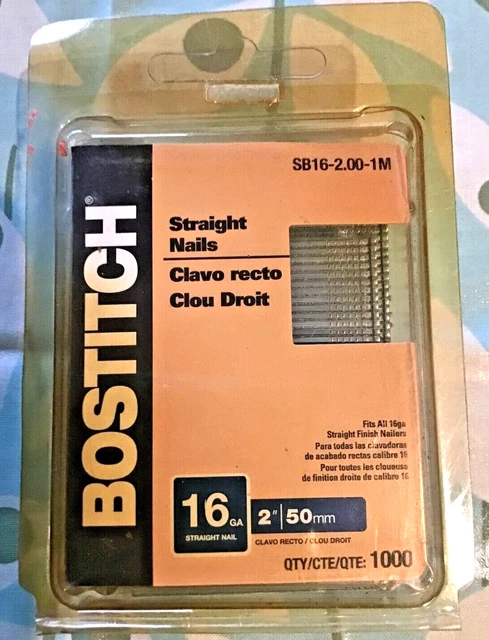BOSTITCH Finish Nails, Bright, 2-Inch, 16GA, 1000-Pack (SB16-2.00-1M)