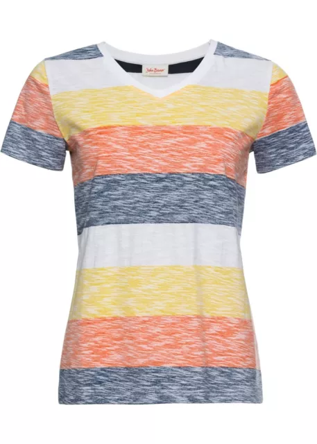 Neu T-Shirt Gr. 36/38 Weiß Orange Gestreift Damenshirt Top Bluse Oberteil