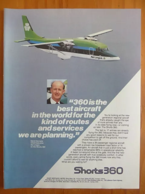 4/1984 Pub Shorts Brothers Avion Shorts 360 Aer Lingus David Kennedy Original Ad