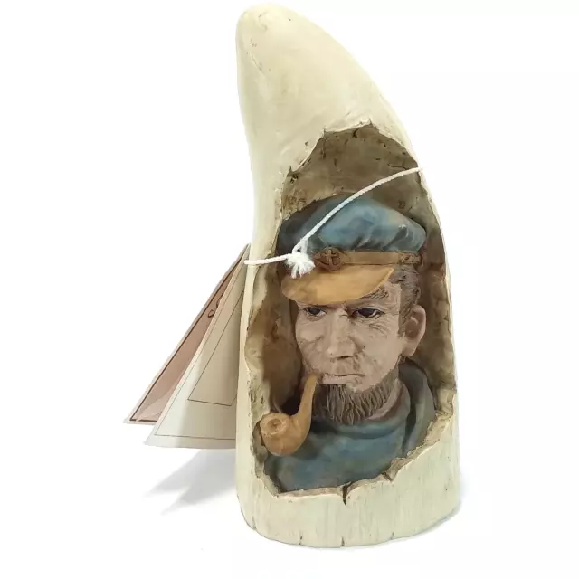 1997 Replica Scrimshaw "Scrimshore" Carved Sailor /Fisherman/Captain Whale Tooth
