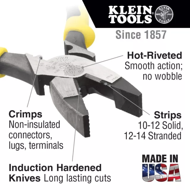 Klein Tools Lineman's Pliers Side Cutters with Wire Stripper/Crimper - USA Made