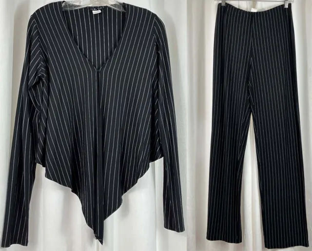 S Luna Luz Point Top + Pants Matte Jersey Rayon Set Pinstripe Black White