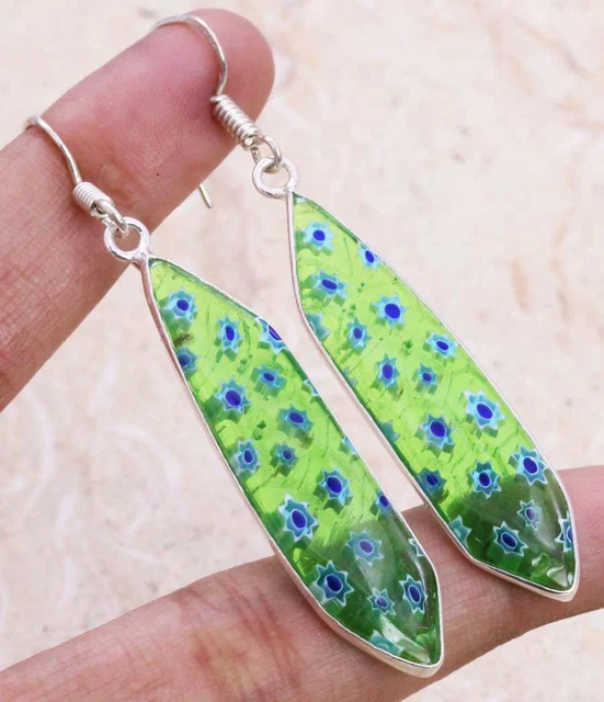 Dichroic Glass 925 Silver Plated Handmade Earrings of 2.3" Ethnic Gift