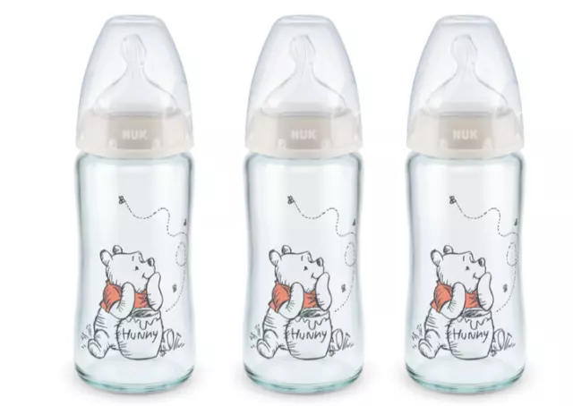 NUK Disney Winnie Puuh First Choice+ 3 x Babyflasche Glas 240ml 0 - 6 Monate