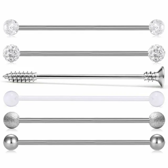 6PCS Industrial Surgical Steel Barbell Arrow Screw Ball Ear Cartilage Piercing