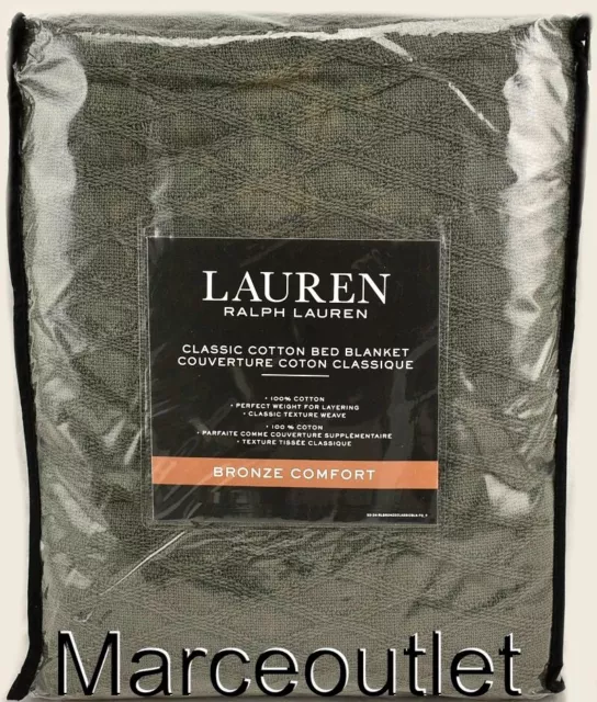 Ralph Lauren Bronze Comfort Classic Cotton Diamond FULL /QUEEN Blanket Charcoal