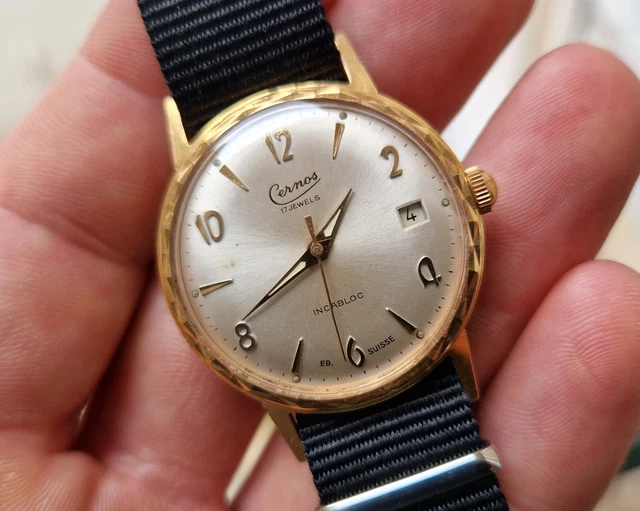 SUPERBE* ANCIENNE MONTRE CERNOS OR MÉCANIQUE ETA 2408 vintage RARE