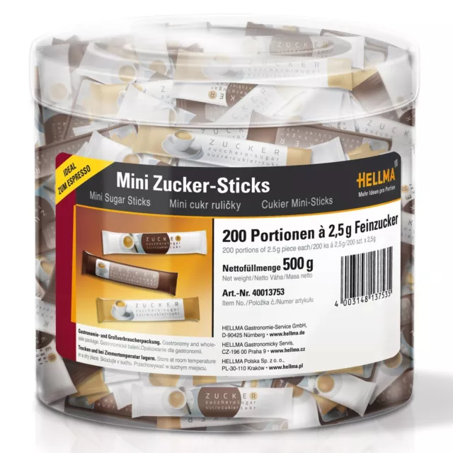 Zucchero bianco Hellma mini bastoncini zucchero sottile 550x 2,5g NUOVI MHD 12/25