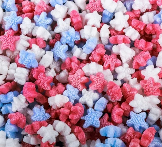 1 cu ft Red White Blue Stars Packing Peanuts Ecofriendly Plant Based Void Fill