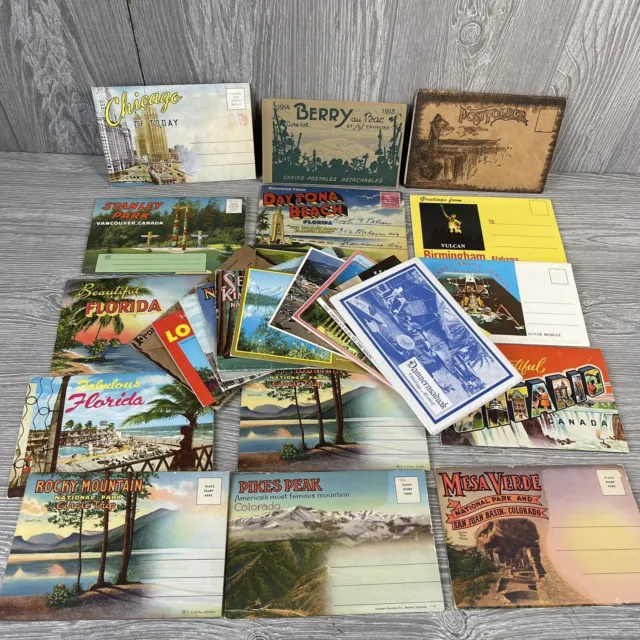 lot of 25 souvenir vintage postcard detachable fold out folder booklets