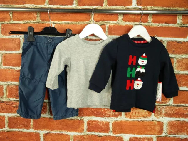 Baby Boy Bundle Age 6-9 Months Next M&S F&F Christmas Top T-Shirt Trousers 74Cm