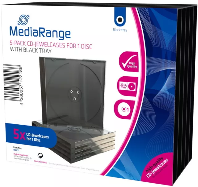 5 Mediarange CD Hüllen 1er Jewelcase 10,4 mm für je 1 BD / CD / DVD schwarz