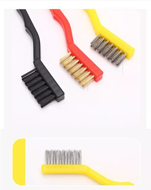 3Pc Wire Brush Set Small Mini Micro Steel Brass Nylon Diy Metal Rust Remover 3