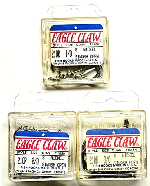 EAGLE CLAW SIZE 2 open eye nickel siwash hooks lot of 40 spoons spinners  T210NA $8.99 - PicClick