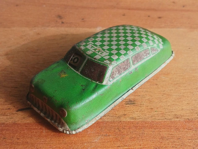 Vintage Friction Agréable Rouge & Blanc Litho Imprimé Jouet Voiture