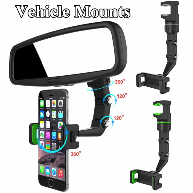 360° Rotation Adjustable Phone Holder Car Rearview Mirror Mount Multifunction US