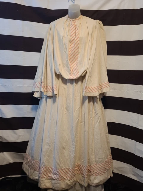 Vintage Women's White & Pink Day Dress Victorian Civil War Era Reenactment LARP