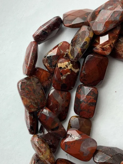 2 16" Strands Faceted Genuine Brecciated Red Jasper- Rec. Gemstone Beads 14x10mm