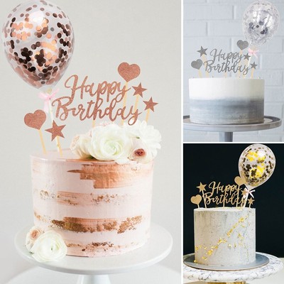 per Decorazioni per Torte Nuziali per Feste di Compleanno di Bambini e Bambine lankai 2 Set Stelle Cuori Topper Torta Topper per Cupcake Blu Scintillante Coriandoli Palloncino Topper Cake 