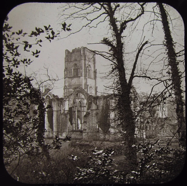 Glass Magic Lantern Slide VIEW OF FOUNTAINS ABBEY NO2 C1890 PHOTO YORKSHIRE