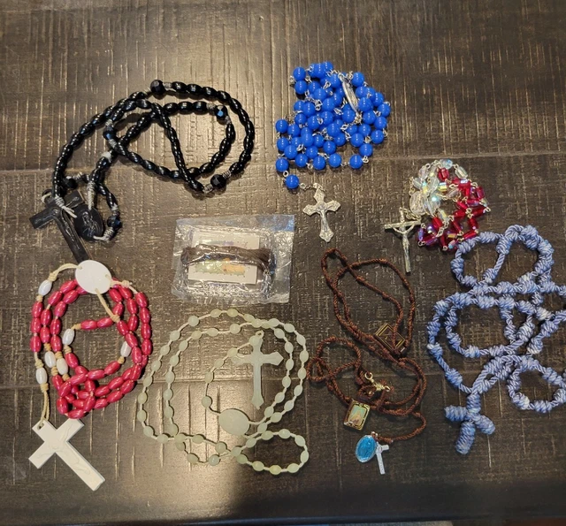 Lote de 8 Cuentas de Cristal de Vidrio y Metal ROSARIO de Colección, Plástico, Hecho a Mano, Italia