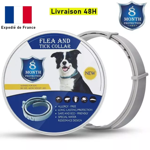 Collier Anti-puces Antiparasitaire Anti-tiques Pour Chien Protège jusqu'a 8 mois