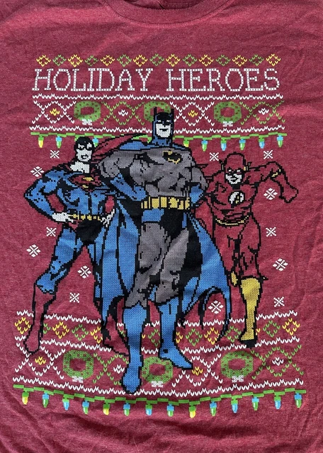 DC Comics CHRISTMAS ‘HOLIDAY HEROES’ BATMAN - SUPERMAN - FLASH T-SHIRT! XXL!