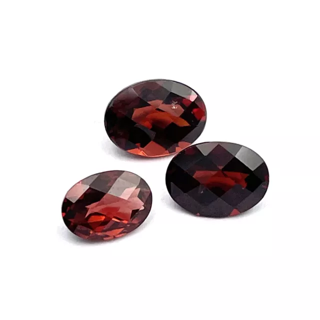 Natural Red Garnet Oval Checker Cut Loose Gemstone Lot 3 Pcs 5x7-6x8 MM 3 CT