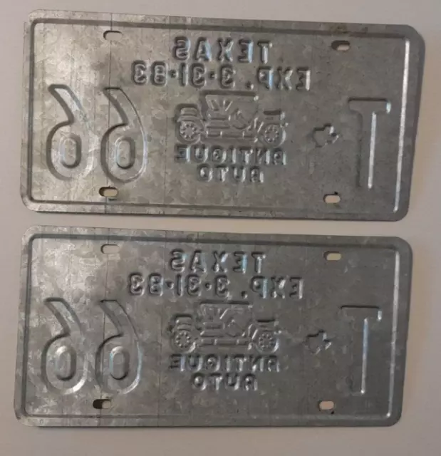 🐾 1978 Texas "Antique Auto" License Plate Pair (T-66) Expires 3-31-83 2