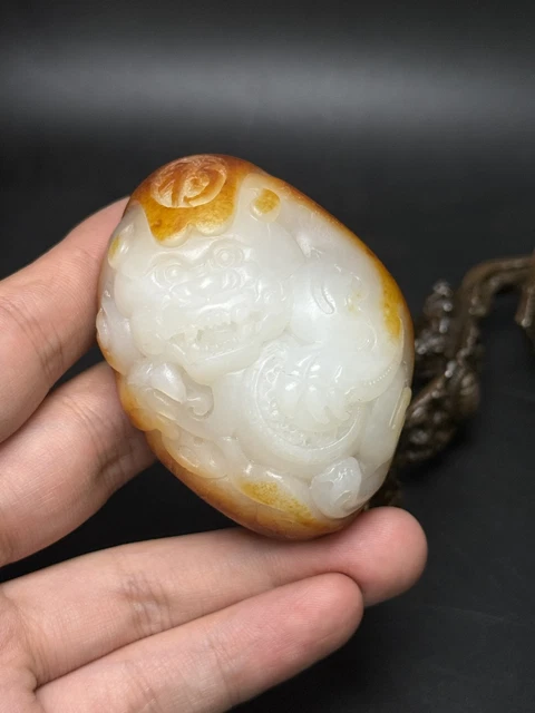Chinese Exquisite Handmade Brave Troops carving Hetian Jade Statue