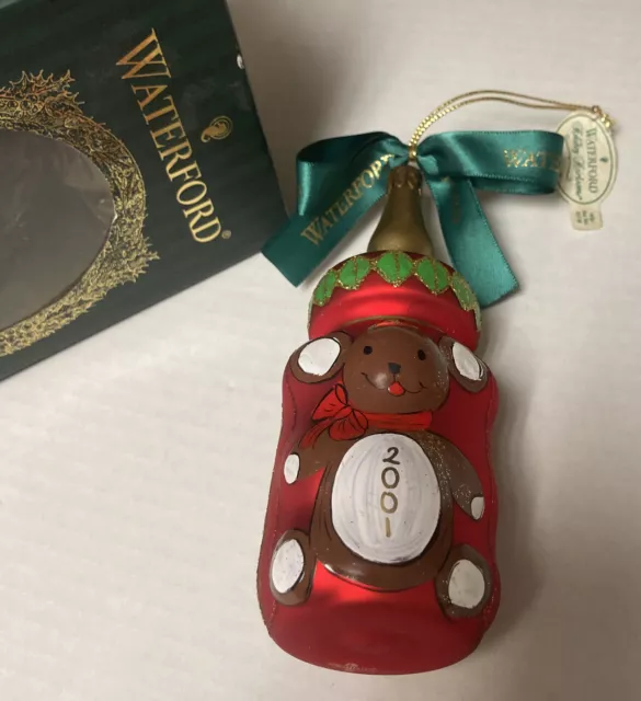 Waterford Babys First Bottle Glass Christmas Ornament with Box 2001 Ret. $55 3