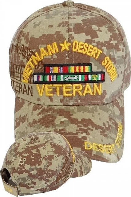 Vietnam + Desert Storm War Veteran Ribbon Shadow Mens Cap [Baseball Cap - Des...