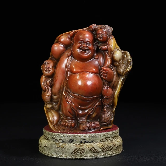 Chinese Exquisite Handmade Buddha Children carving Shoushan Stone Statue Seal