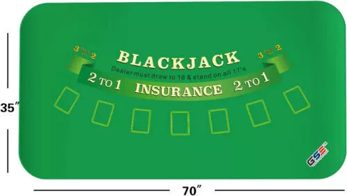 USED. 70" x 35" Portable Rubber Foam Casino Blackjack Tabletop Layout Mat