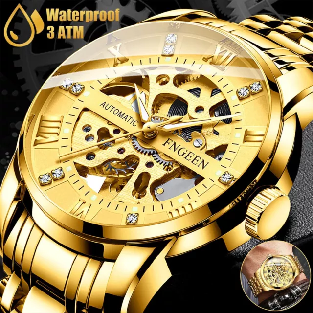 Luxury Men's  Mechanical Watch Stainless Steel Gold Tone Automatic Wrist Watches