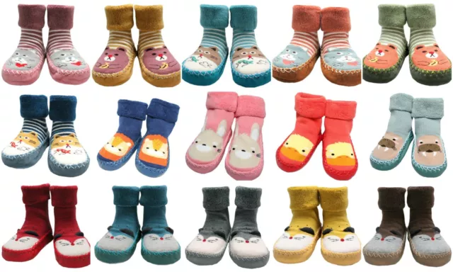 Baby Boy Girl Moccasins Non Slip Slippers Grip Socks Age 6-12-18-24 Months Gift