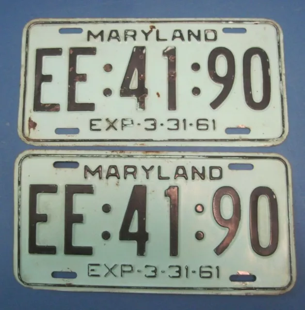 1961 Maryland License Plates Matched Pair