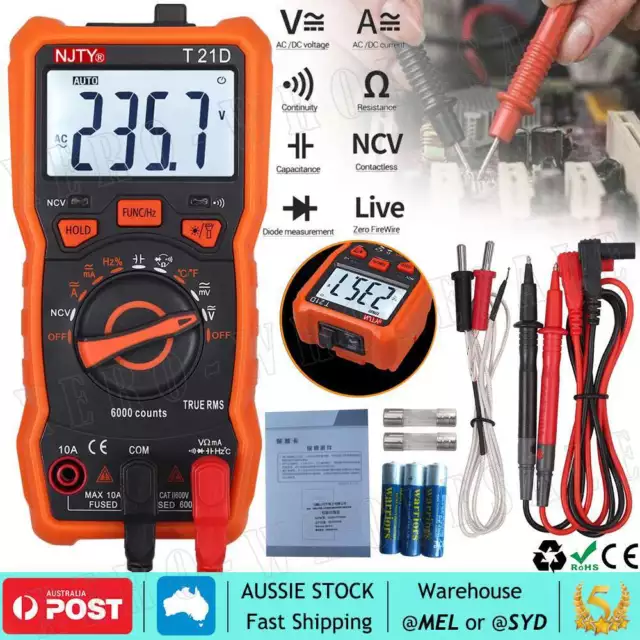 Digital Multimeter 6000 Counts Multi Tester Auto Range AC DC Voltage Current NCV