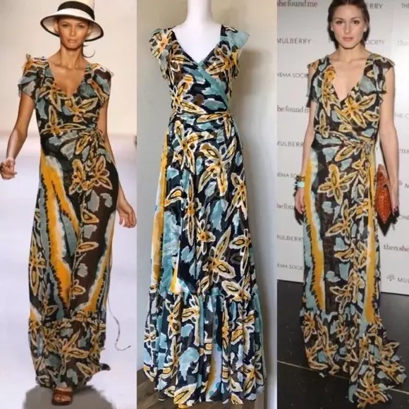 6 8 DIANE Von Furstenberg Maupiti Figi Flower Silk Gown Maxi Wrap Dress ...