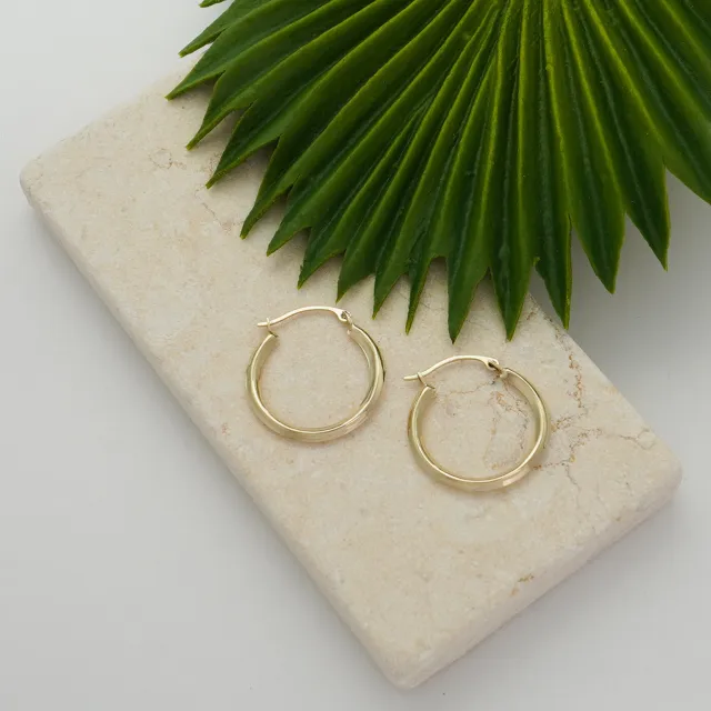 10K Gold Squared off hoop Earrings French Lock Closure - Jewelry for Women/Girls