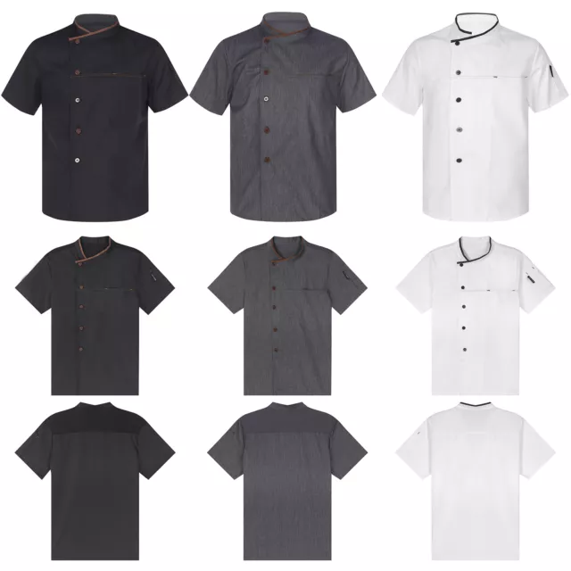 Mens Tops Baker Coat Short Sleeve Chef Kitchen Shirt Hotel Cooking Uniform Bar