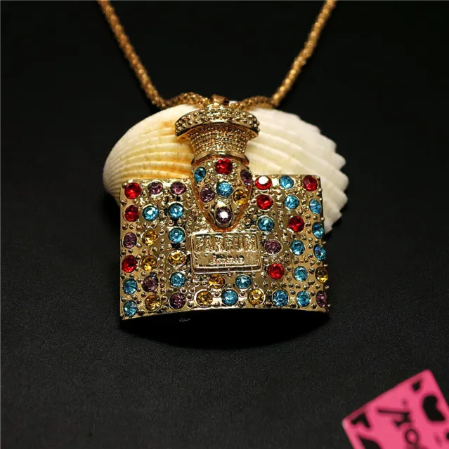 New Gold Plated Colour Perfume Bottle Crystal Fashion Women Pendant Necklace