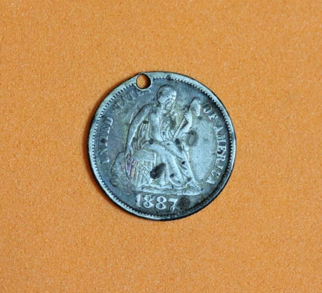 1887 Seated Liberty Dime love token #P07598