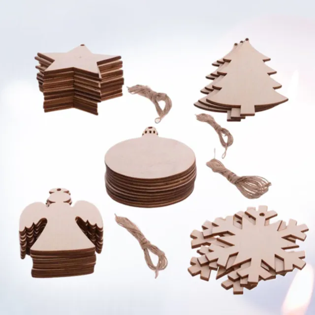 50 Pcs Cercles En Bois Naturel Ornement D'arbre De Noël Décor Décoration