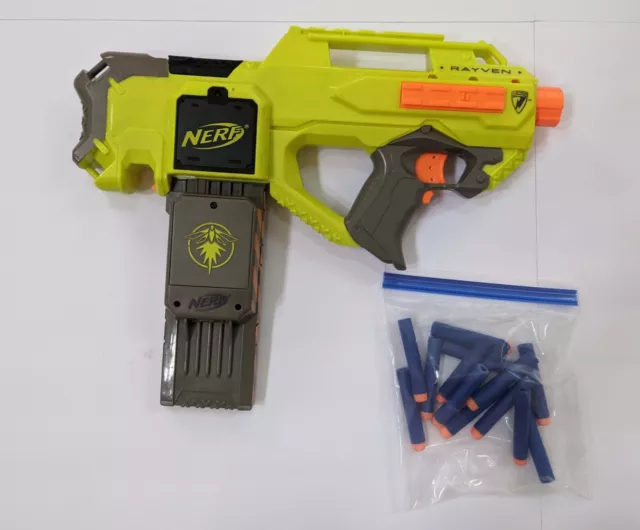 Nerf Rayven CS-18 N-Strike Elite Firefly Green w Clip & Darts Tested Working